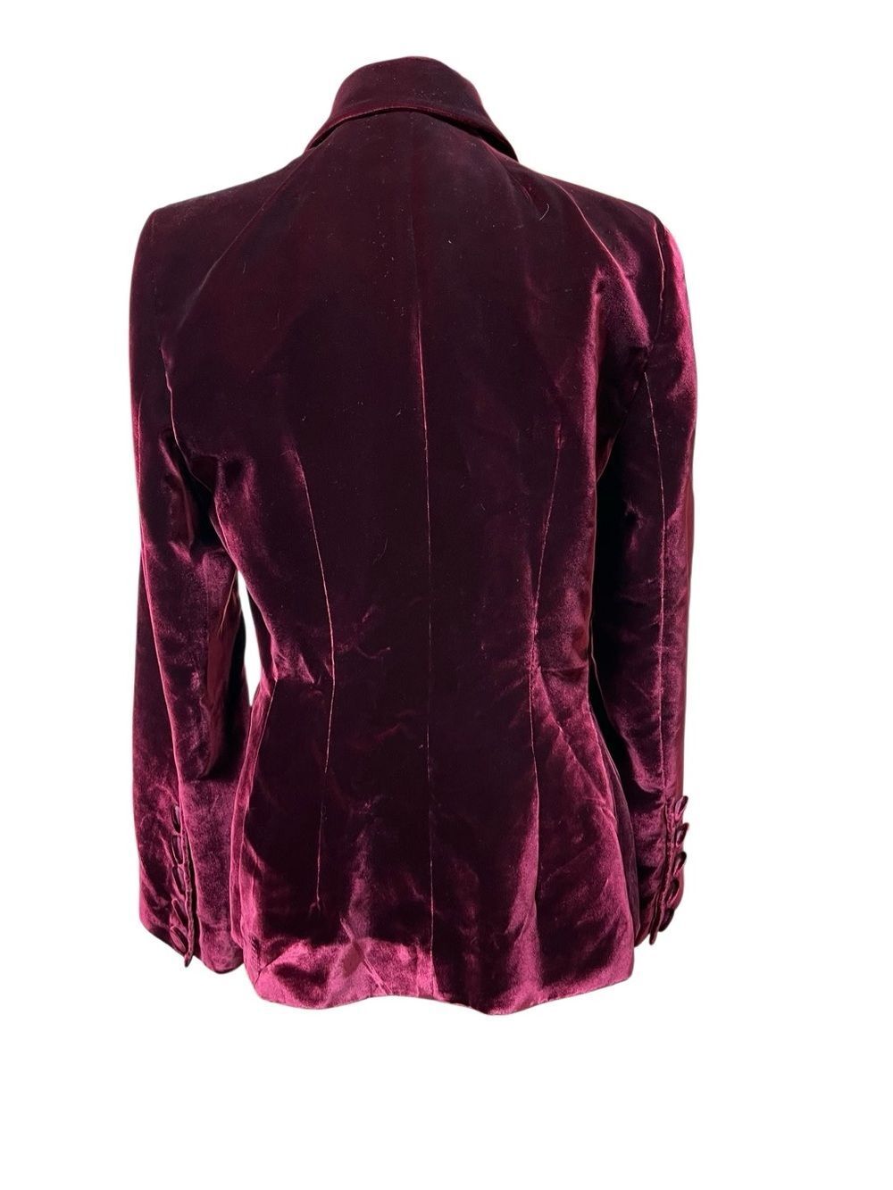 Khaite Blazer Cathy Burgundy Velvet Double Breasted Peak Collar Size 12 - Picture 3 of 14